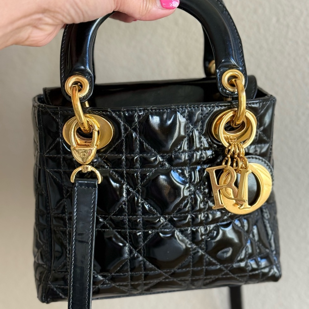SOLD Lady Dior Mini Bag in Black Patent and Gold Hardware